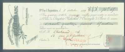 1919 j-p cherblanc famous liquor wine bill of exchange
