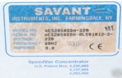 Savant AES2050DDA-220 speedvac dda vac concentrator