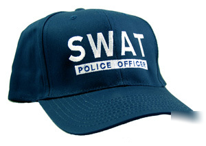 Swat police officer white embroidered blue cap