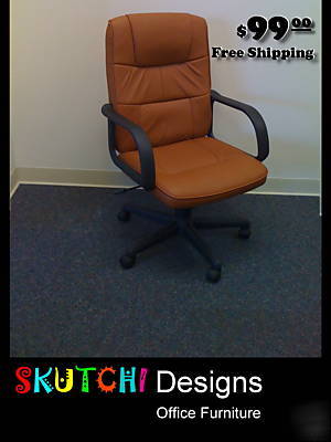 Brown office chair, mock leathr, office furniture 