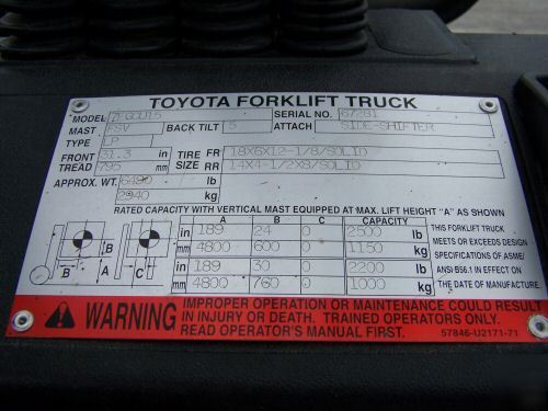 2004 toyota 3000 lb cap forklift truck