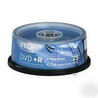 25 tdk dvd+r 16X 4.7GB discs recordable dvd+R47CBED25 