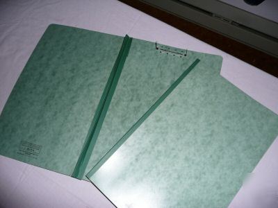 Binders green pressboard legal fasteners on 8.5 inch