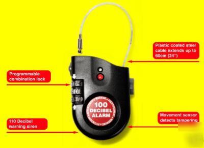 New combination retractable lock w/alarm, 100DB