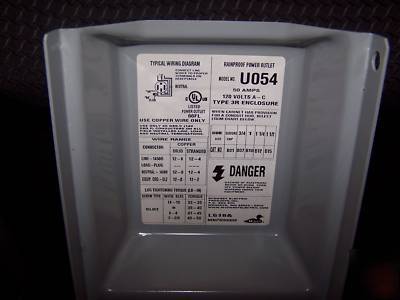 Midwest U054 nema 3R box with 14-50R receptacle in-use