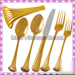 New 60 pc gold plated flatware, golden fan collection, 