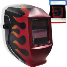 Auto darkening solar batt backup welding helmet flames