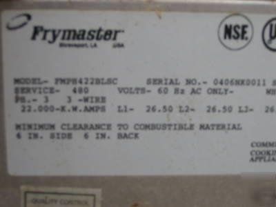 Frymaster FMPH422BLSC (8) basket elec 408V