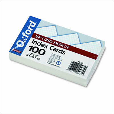 Grid index cards, 3 x 5, white, 100 per pack