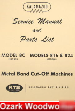 Kalamazoo 8C 816 824 horizontal band saw parts manual