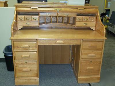 Oak roll top desk-rare & excellent condition