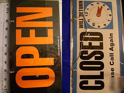 Open closed will return hang chain 2 sided store sign h