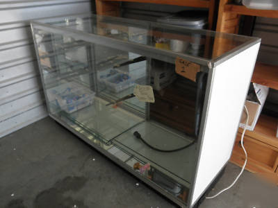 Retail glass display case wired glass shelves mirrored
