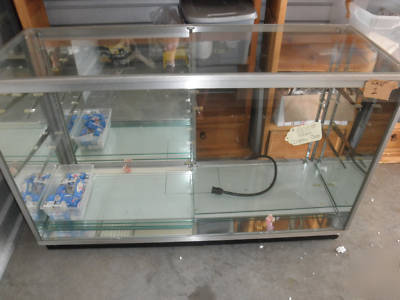 Retail glass display case wired glass shelves mirrored