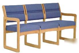 Chair/3 seat without center arms medium oak blue fabric