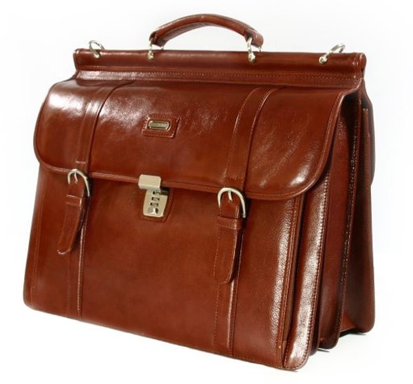 New classic brown leather cowhide briefcase laptop lock