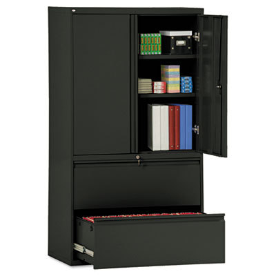Two-drawer lateral file cabinet with storage black