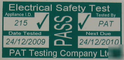 1000 pat test pass labels. dual purpose type. durable.