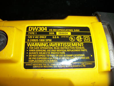 Dewalt DW304 variable speed reciprocating saw low usage