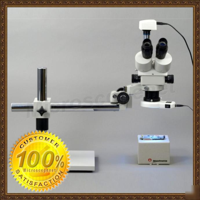3.5X-90X boom stereo microscope w 1.3MP camera led lite