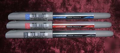 3X uni-ball vision needle like eye black/red/blue fine