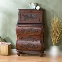 Walnut carved drop front file desk