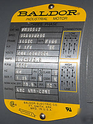 Baldor 1.5 hp 1725 rpm 3 phase motor