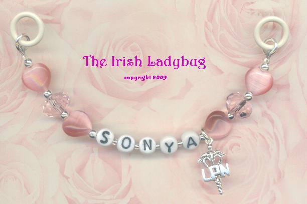 Personalized md, rn, lpn pink heart stethoscope id 