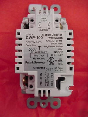 Pass seymour CWP100-w trademaster vacancy motion sensor