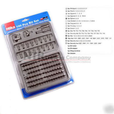 100 pc drill bit bits set -torx tri wing posi hex allen