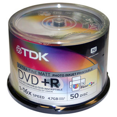 50 tdk white printable 16X dvd+r blank dvd discs