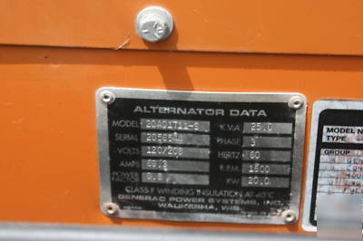 Generac 2000 series 25 kva 3 phase generator on trailer