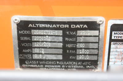 Generac 2000 series 25 kva 3 phase generator on trailer