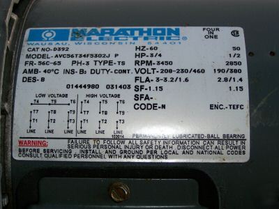 Marathon 3/4HP,ac,electric motor,pump,grinder,sander, 