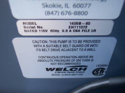 Welch 1405 duoseal belt-driven vacuum pump lab