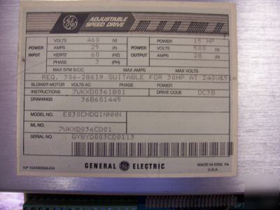 Ge dc-300 adjustable speed drive/ monarch vmc