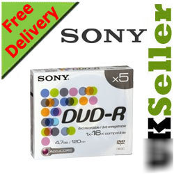 5 sony dvd-r dvd -r 4.7GB color slim case 4.7GB 16X