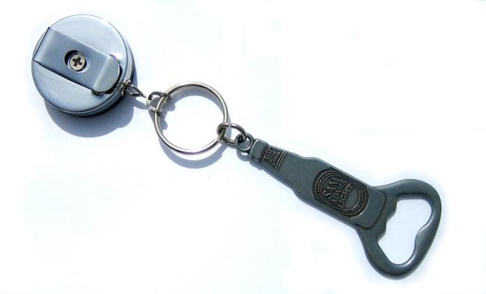 Metal retractable bottle opener - bartender chain reel