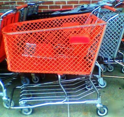 Shopping carts plastic basket / chrome full size orange