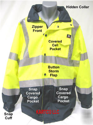 Hi-viz lime/green waterproof rain coat - med