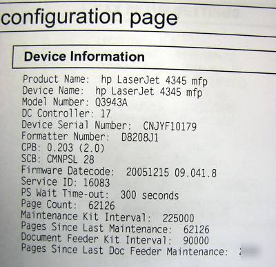 Hp laserjet 4345 mfp, Q3943A, 62K only 