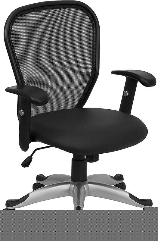 Black leather seat mesh back computer office desk chair