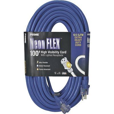 Prime w & c 12/3 neon power cord - 100FT.l, blue