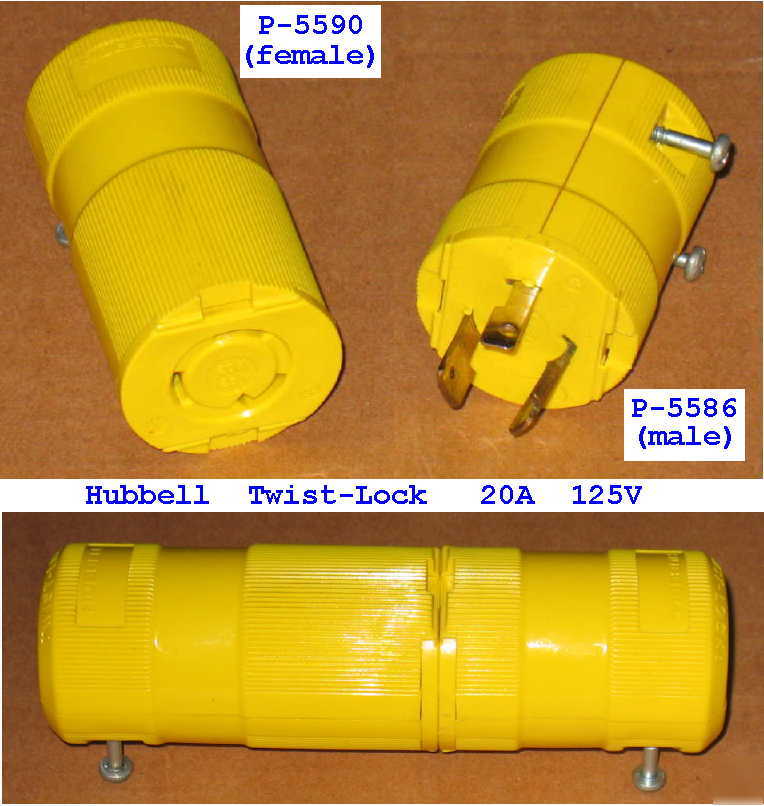 Hubbell twist-lock plug & receptacle pair (male+female)