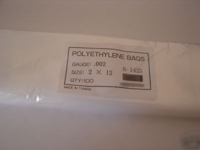 100 pcs 2 x 12 high clarity clear poly bags 