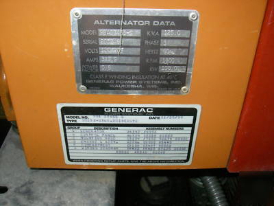 1999 generac 100 kw diesel generator with housing,tank