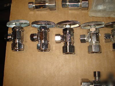 Lot of 22 various angle & straight stops 1/2, 3/8, 1/4 