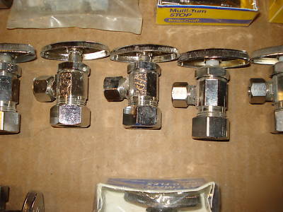 Lot of 22 various angle & straight stops 1/2, 3/8, 1/4 