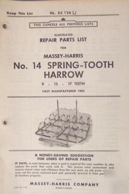 1952 massey harris no. 14 spring tooth harrow manual