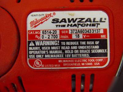 Milwaukee 6514-21 18-v cordless sawzall hatchet kit